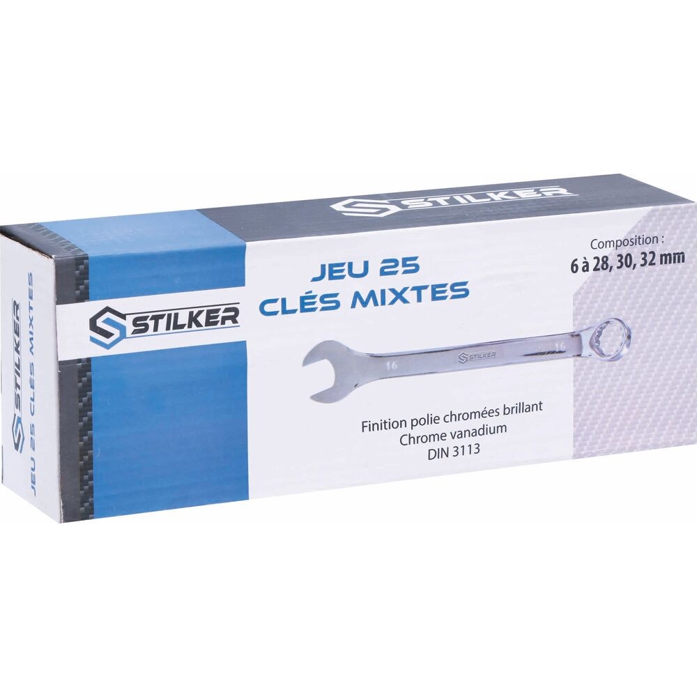 Clés mixtes de 6 à 28/30/32mm full polish - trousse de 25 pcs STILKER - 68641