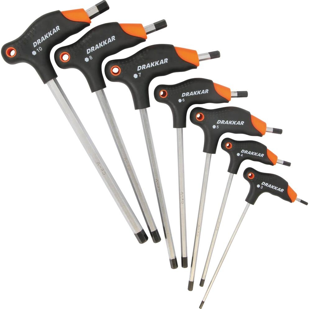 JEU DE 7 TOURNEVIS POIGNEE EN T HEX - DRAKKAR TOOLS - 69030