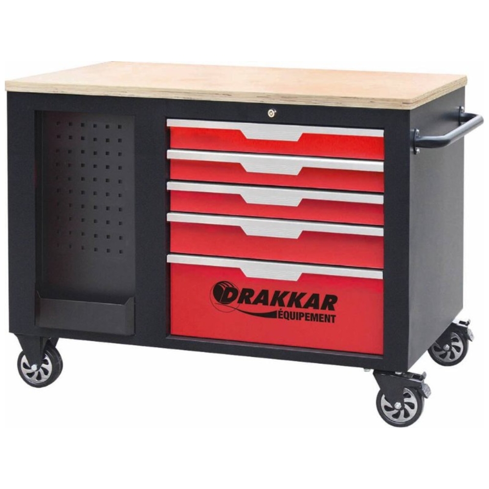 SERVANTE D'ATELIER 10 TIROIRS AVEC PLAN DE TRAVAIL EN BOIS 1141x730x888MM - DRAKKAR EQUIPEMENT - 72540