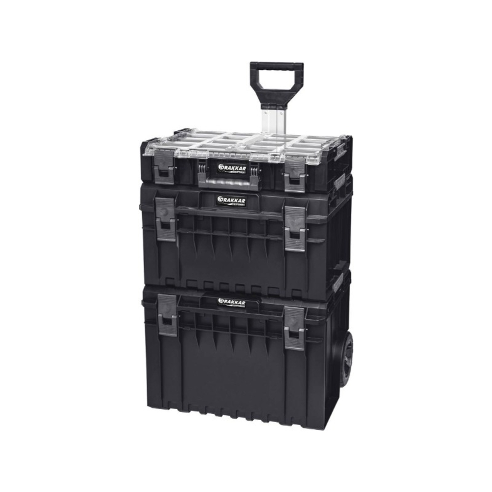 Servante sur roues x 3 boîtes de rangement + poignée télescopique 600x460x835mm DRAKKAR EQUIPEMENT - 72729