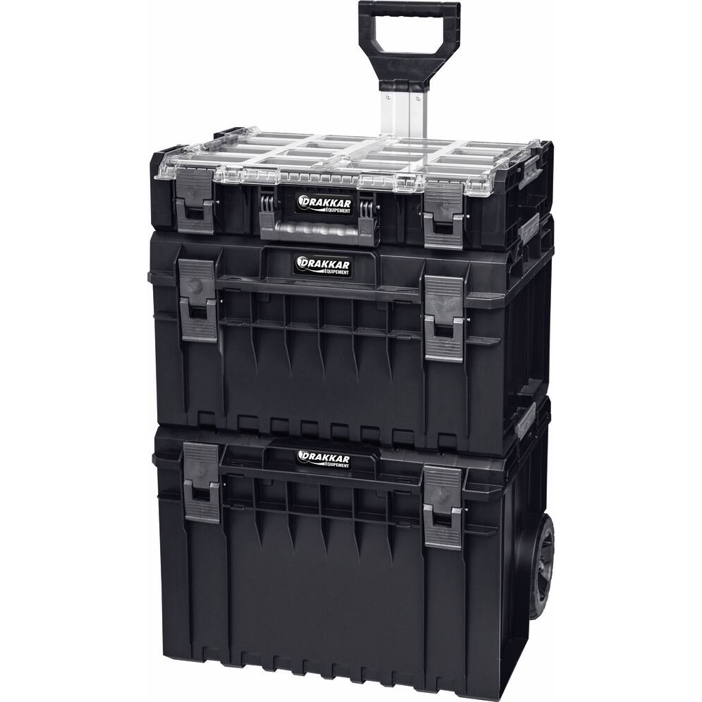 Servante sur roues COBOX 3 boîtes de rangement avec poignée télescopique 600x460x835mm DRAKKAR - 72729