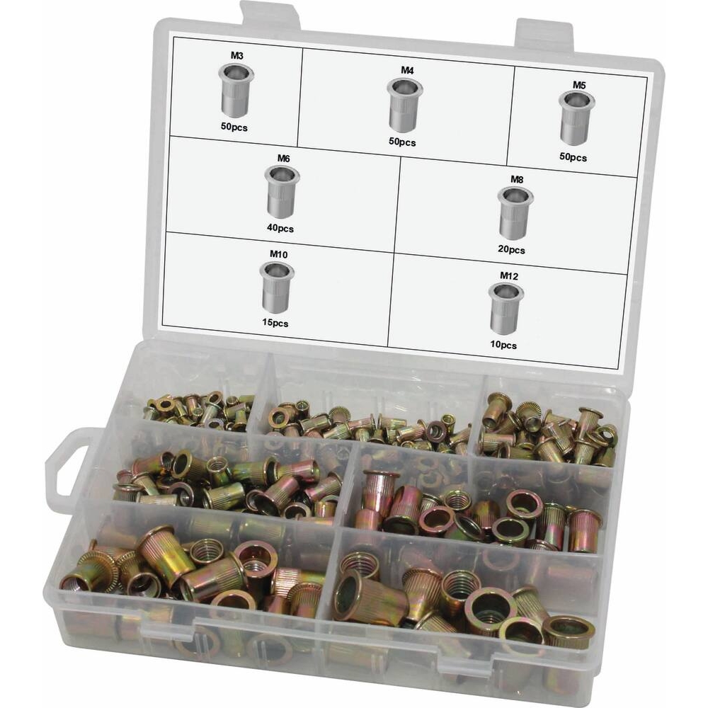 Insert en zinc à tête plate de M3 à M12 - coffret de 235 pcs STILKER - 75780