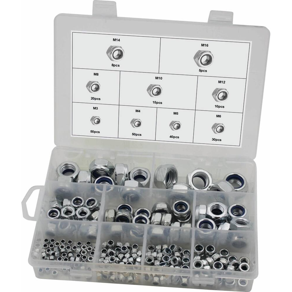 Ecrou hexagonal autofreiné de M3 à M16 - coffret de 228 pcs STILKER - 76002