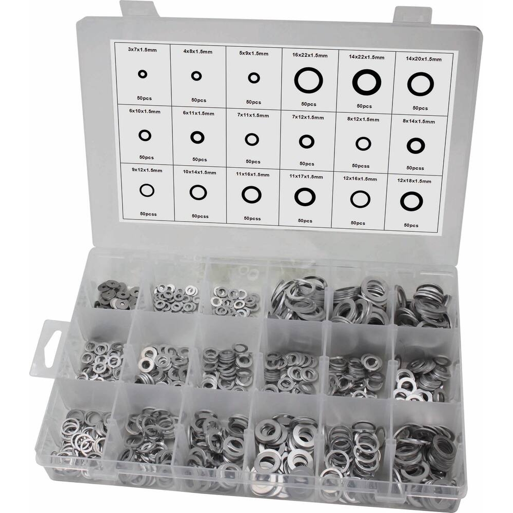 Rondelle en aluminium 3x7mm à 16x22mm - coffret de 900 pcs STILKER - 76203