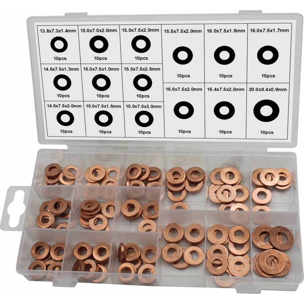 RONDELLE EN CUIVRE POUR INJECTEURS 13,8 À 20MM (EXT) - COFFRET DE 150 PCS - STILKER - 76206