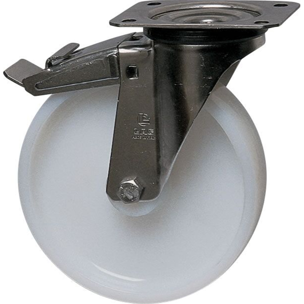 Chape inox moyenne pivotante + frein polyamide D80mm MANULOIRE - 76805