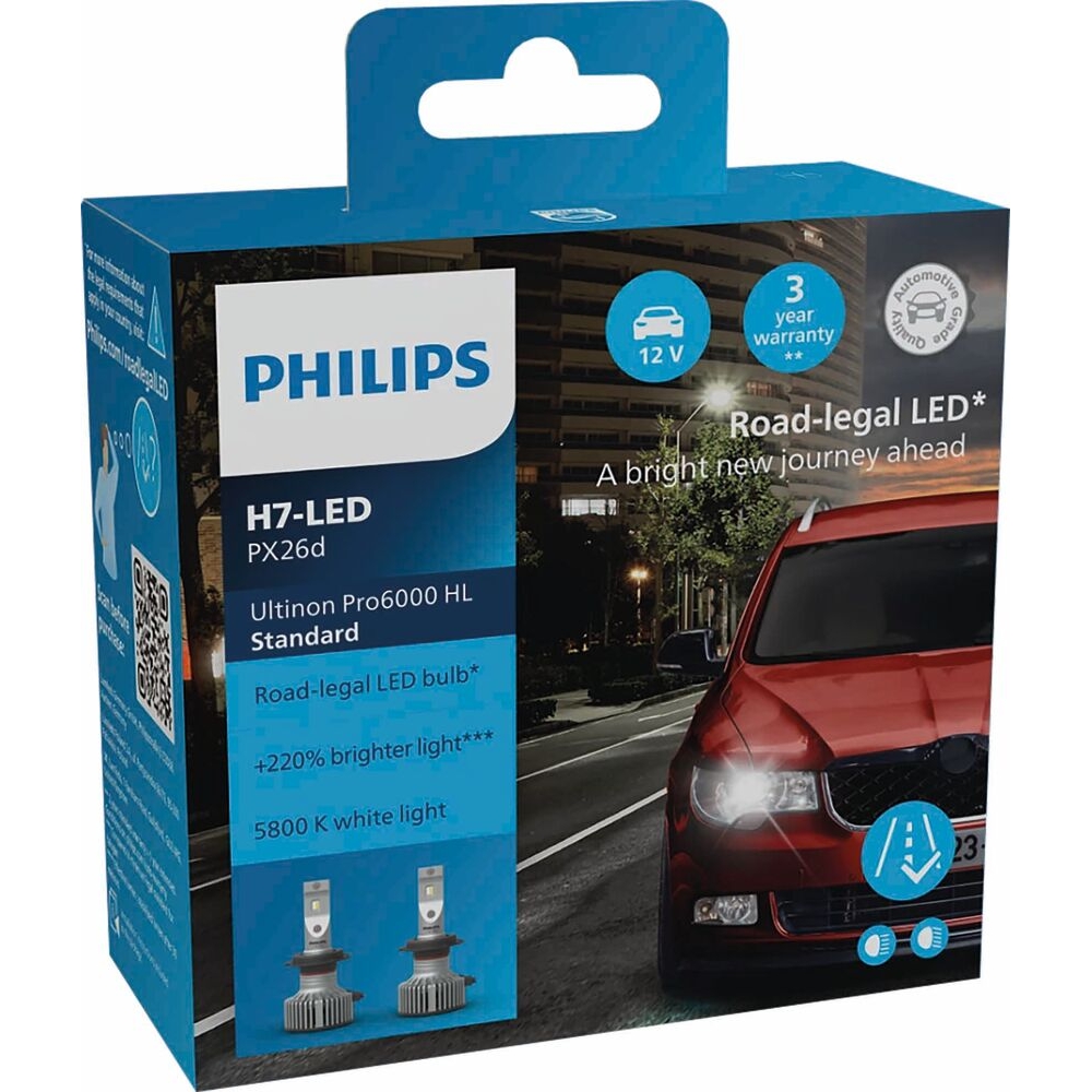 Ampoule LED H7 homologuée route ULTINON PRO6000 - lot de 2 pcs PHILIPS - 78062