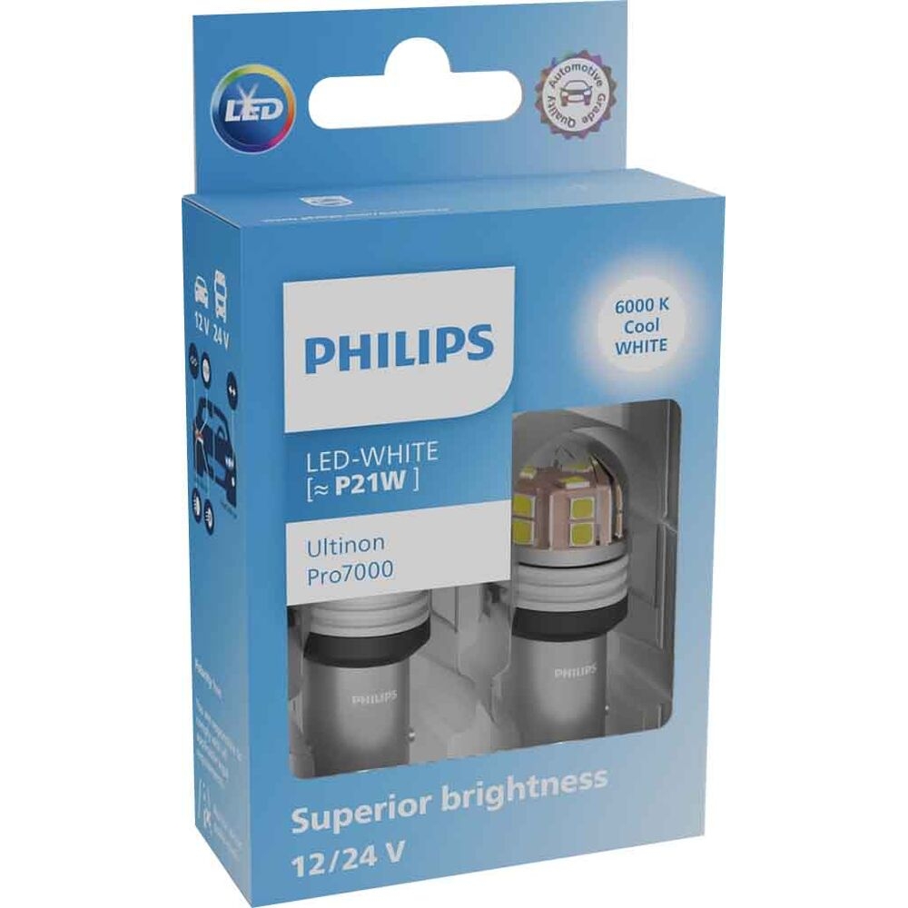 Ampoule STOP 12V P21W LED 6000K - lot de 2 pcs PHILIPS - 78082