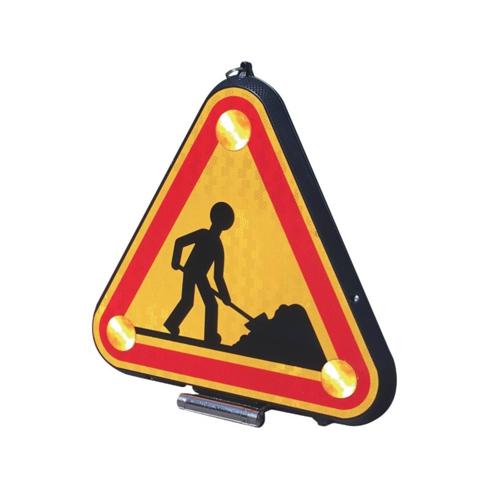 Triangle triflash &agrave; led class 1 double face 500mm polycarbonate avec relevage manuel CEA - 79300