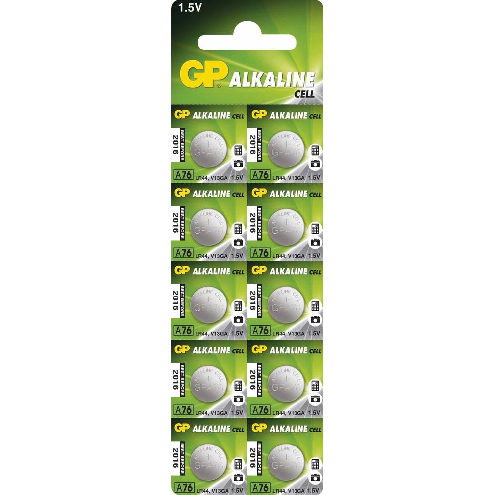 Pile bouton LR44 Alcaline - carte sécable de 10 piles GP - 81258