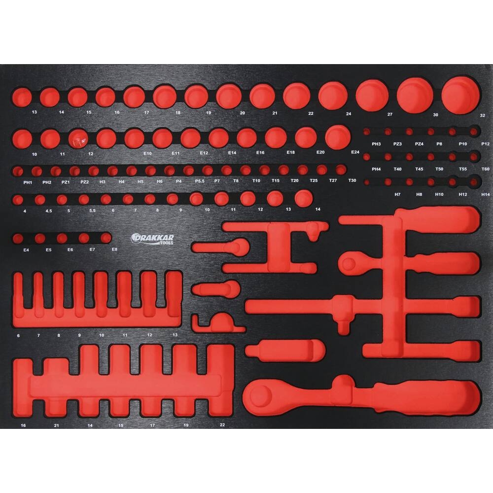 Module mousse vide - finition métal pour douilles ¼’’ et ½’’ DRAKKAR TOOLS - 84222