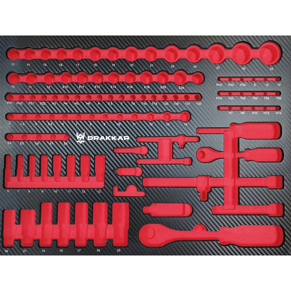 Module mousse vide - finition carbone pour douilles ¼’’ et ½’’ DRAKKAR TOOLS - 84230