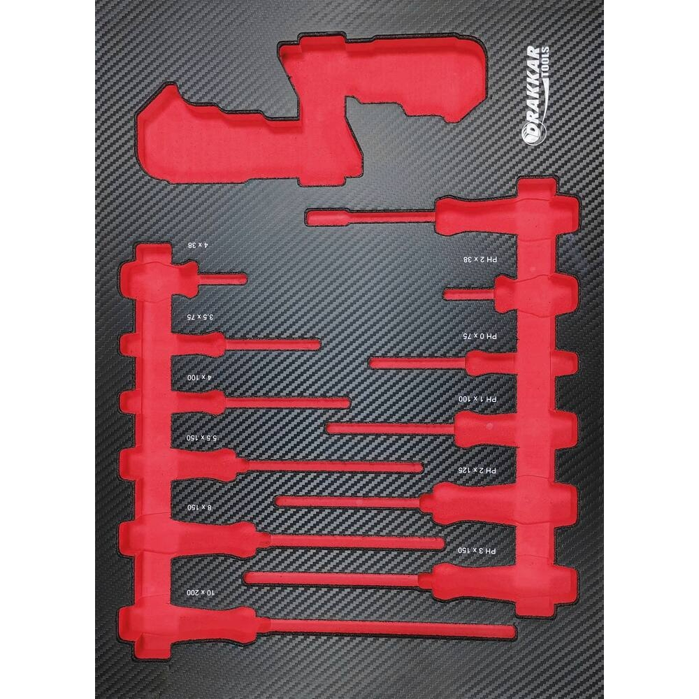 MODULE MOUSSE FINITION CARBONE VIDE TOURNEVIS ET CLES COUDEES - DRAKKAR TOOLS - 84231