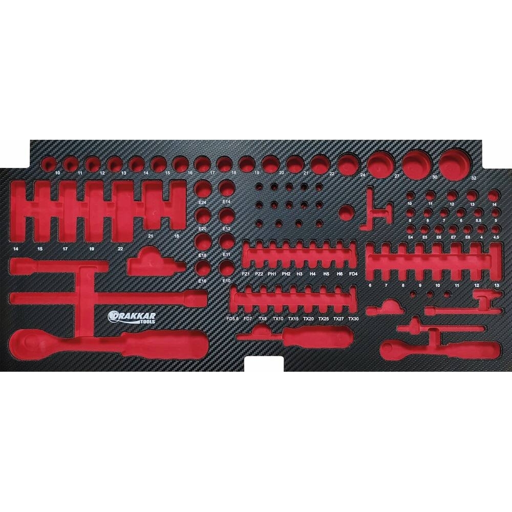 Module mousse vide - finition carbone pour douilles ¼’’ et ½’’ pour coffre - DRAKKAR TOOLS - 84234