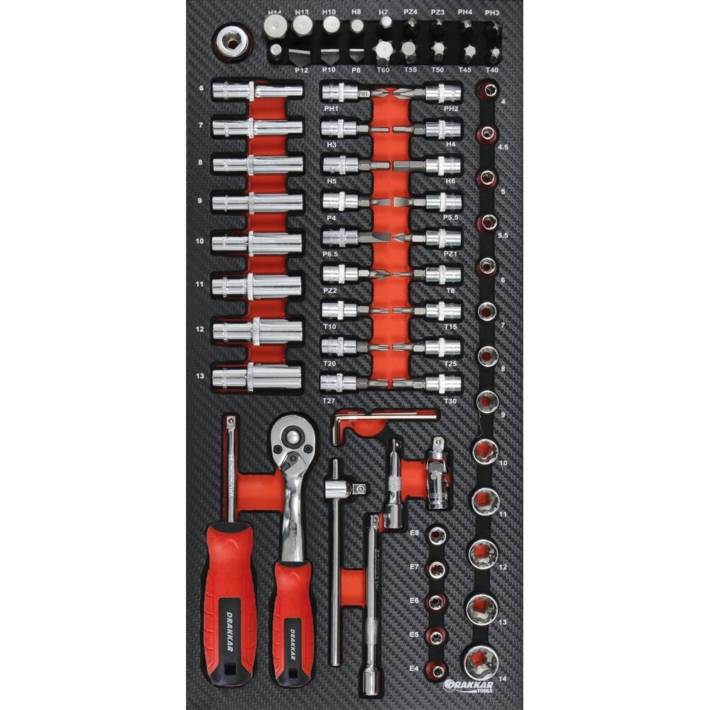 Module mousse 402x189x32mm carbone douilles 1/4