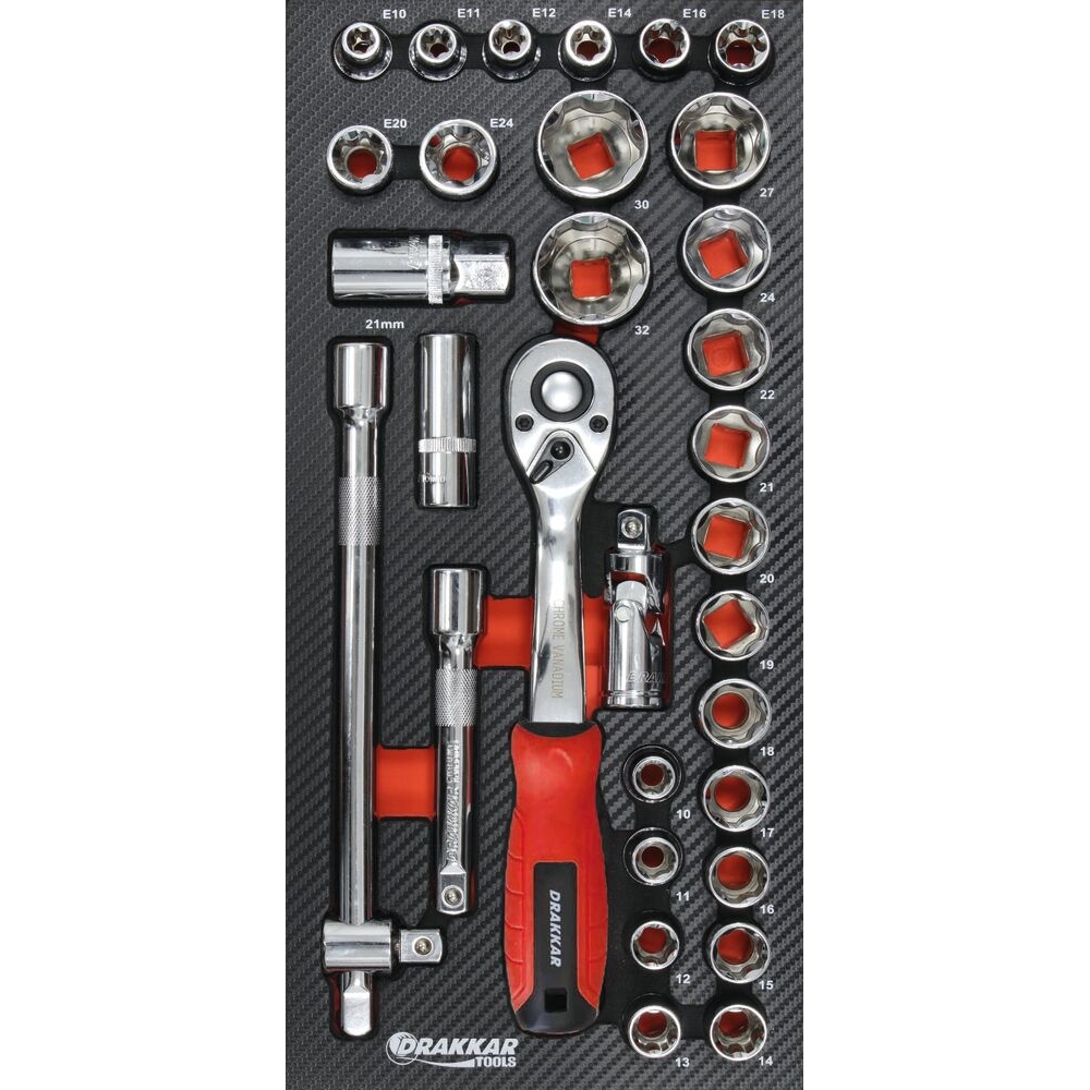 Module mousse 402x189x32mm carbone douilles 1/2