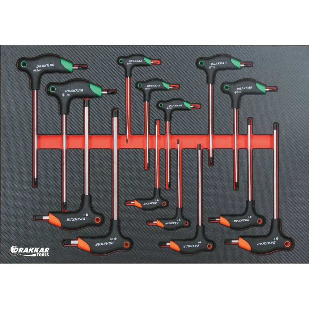 Module mousse 567x402mm carbone tournevis avec poignée en T Hex/Torx - 14 pcs DRAKKAR TOOLS - 84265