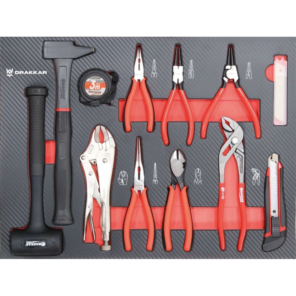 Module mousse 530x395 carbone pinces et marteaux - 12 pcs DRAKKAR TOOLS - 84282