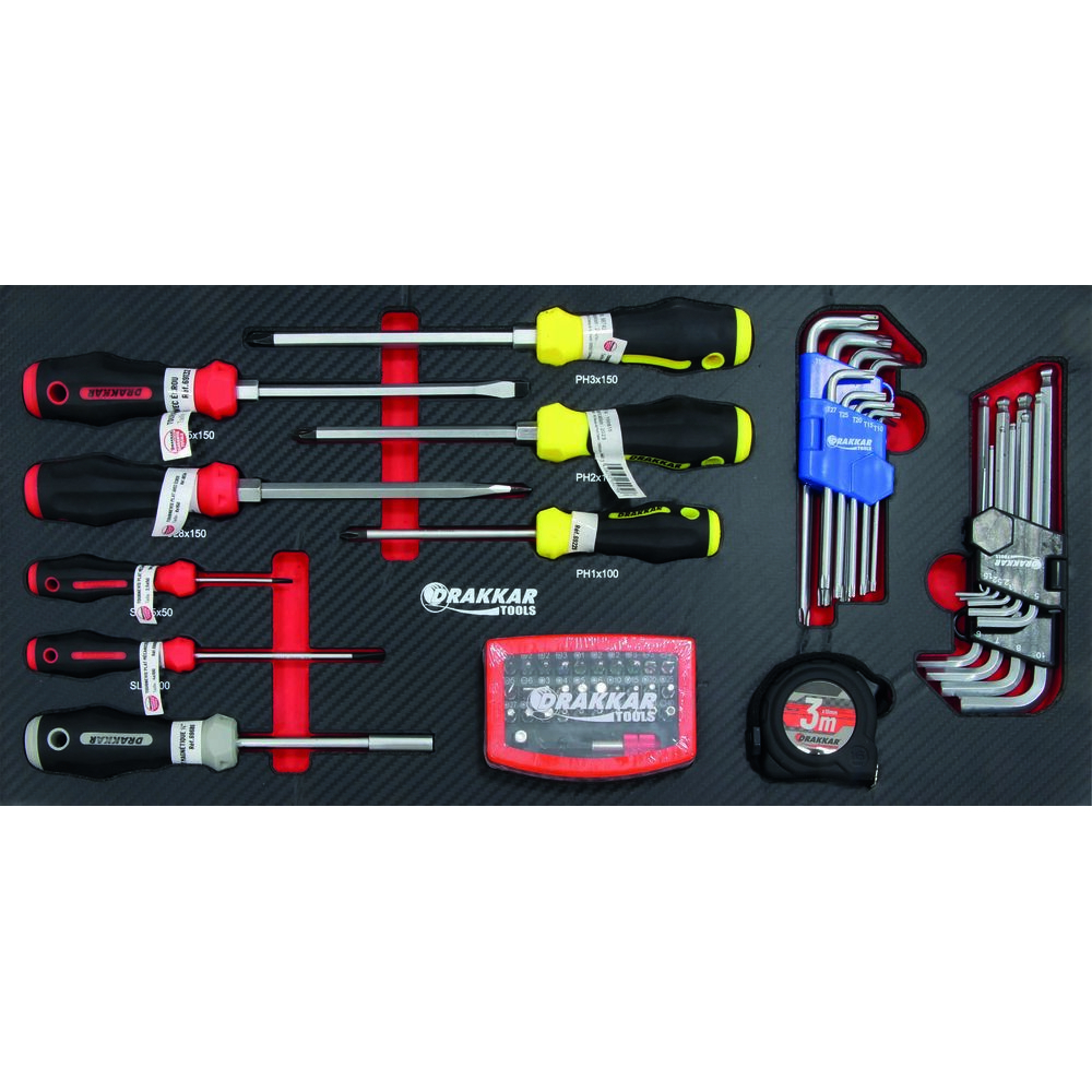 Module mousse carbone tournevis et clés coudées pour coffre - 60 pcs DRAKKAR TOOLS - 84305