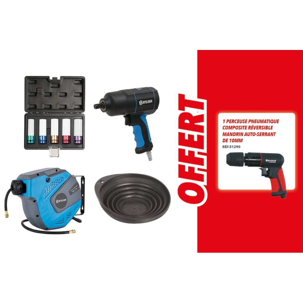 Enrouleur automatique de tuyau d'air 8mm 10m - clé à chocs 1/2