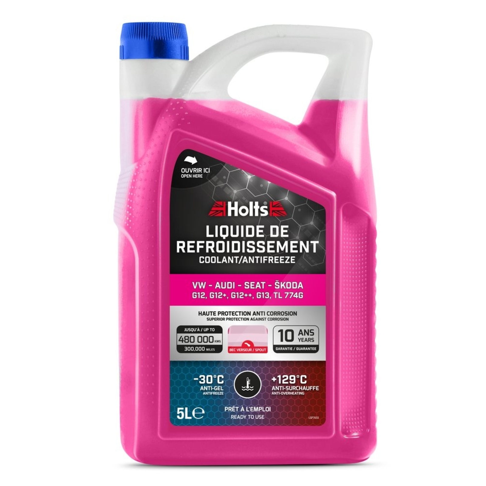 Liquide de refroidissement dédié VW-Audi-Seat-Skoda G12/ G12+ / G12++ / G13 / TL 774G bidon avec bec 5L HOLTS - HO012486