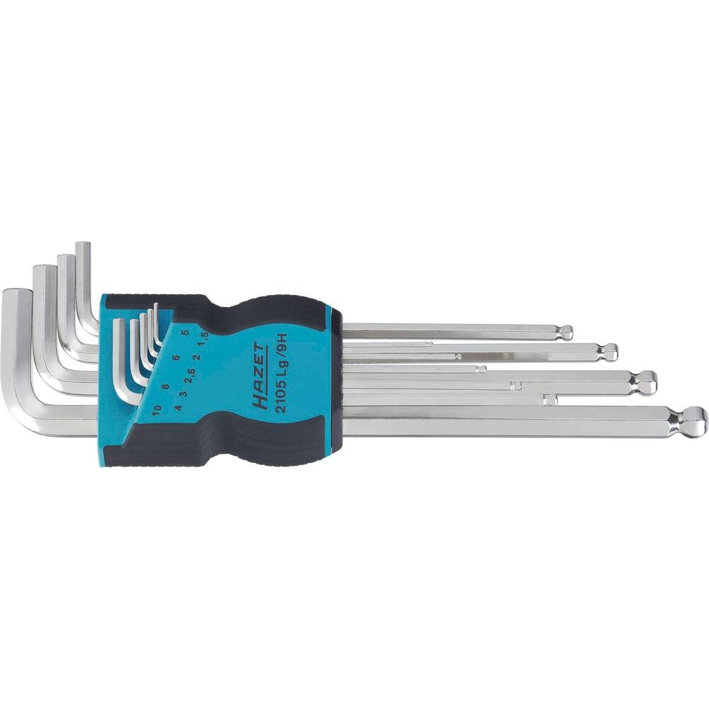 Clés mâles coudées hexagonales extra longues de 1,5 à 10mm - étui de 9 pcs HAZET - HZ012015