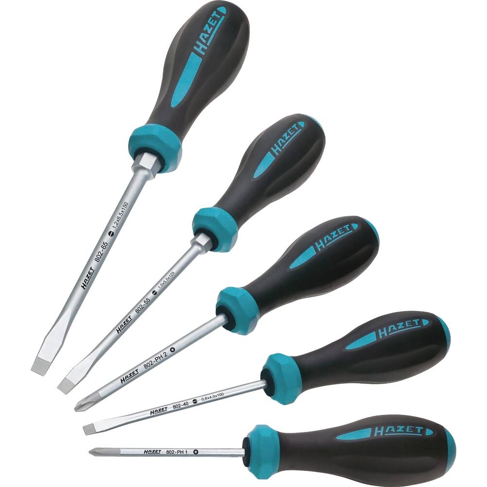 Tournevis plat et Phillips à manche en 3 composants antidérapant - boîte de 5 pcs HAZET - HZ147359