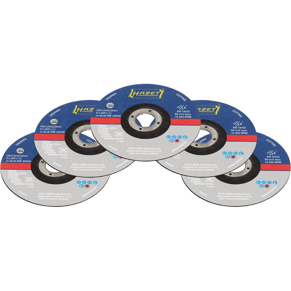 Disque à tronçonner acier/inox 125x1x22,23mm pour meuleuse d'angle HZ218325/HZ218950 - lot de 5 pcs HAZET - HZ219063