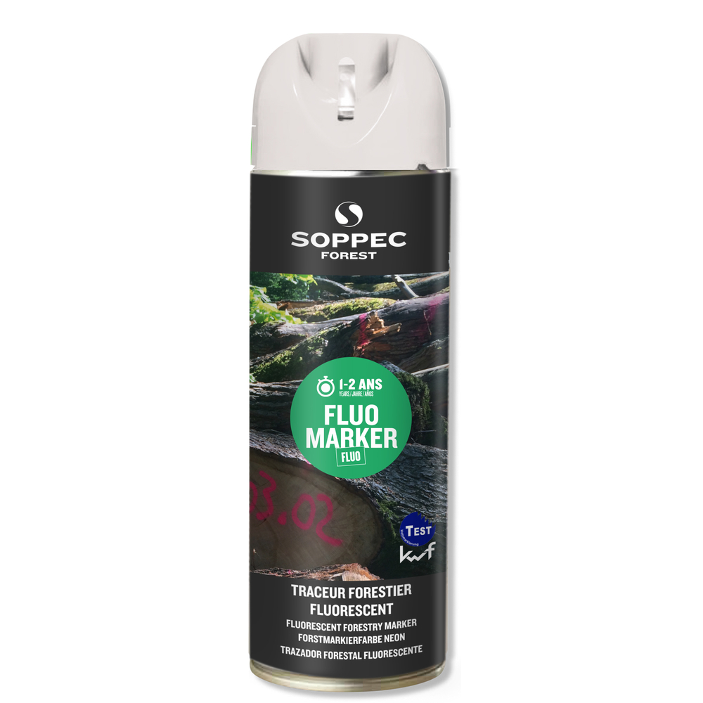 Bombe de peinture - Traceur forestier SOPPEC fluorescent blanc fluo 12 mois fluo marker - 131300