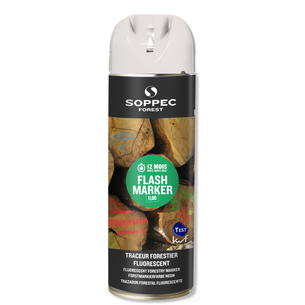 Bombe de peinture - Traceur forestier hautement fluorescent blanc fluo 12 mois flash marker SOPPEC - 131500