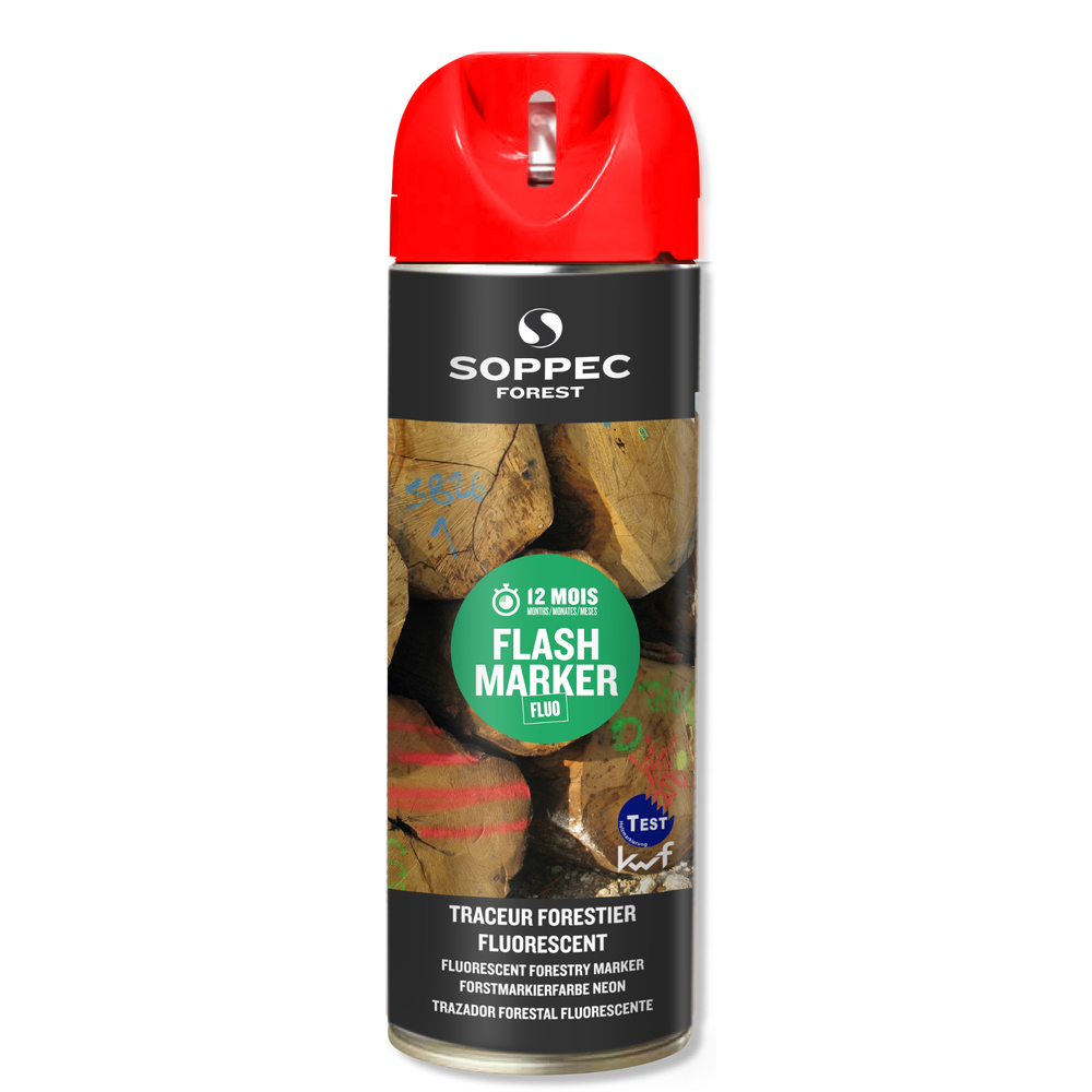 Bombe de peinture - Traceur forestier hautement fluorescent rouge fluo 12 mois flash marker SOPPEC - 131513o