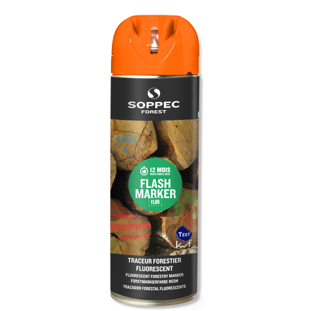 Bombe de peinture - Traceur forestier hautement fluorescent orange fluo 12 mois flash marker SOPPEC - 131516o