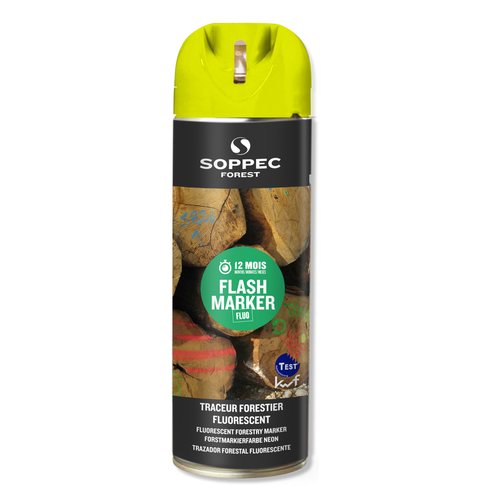 Bombe de peinture - Traceur forestier hautement fluorescent jaune fluo 12 mois flash marker SOPPEC - 131517o