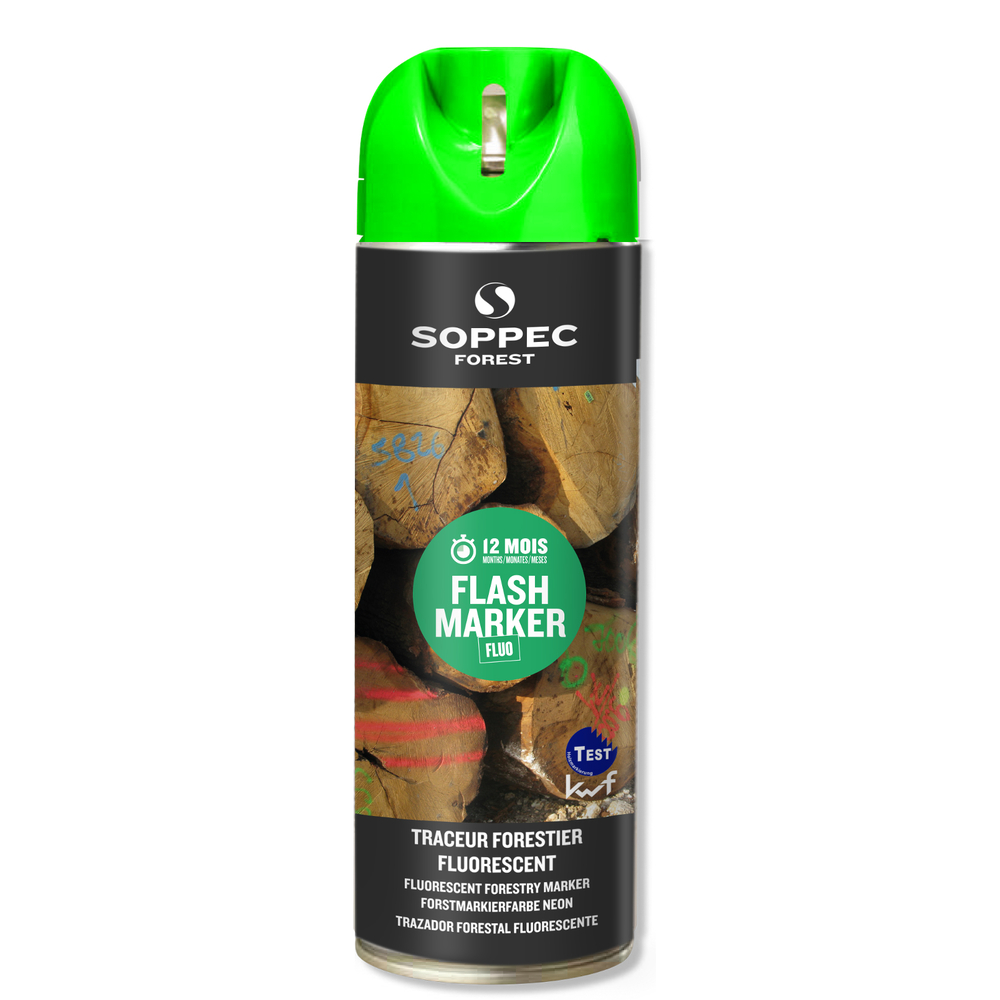 Bombe de peinture - Traceur forestier hautement fluorescent vert fluo 12 mois flash marker SOPPEC - 131518o