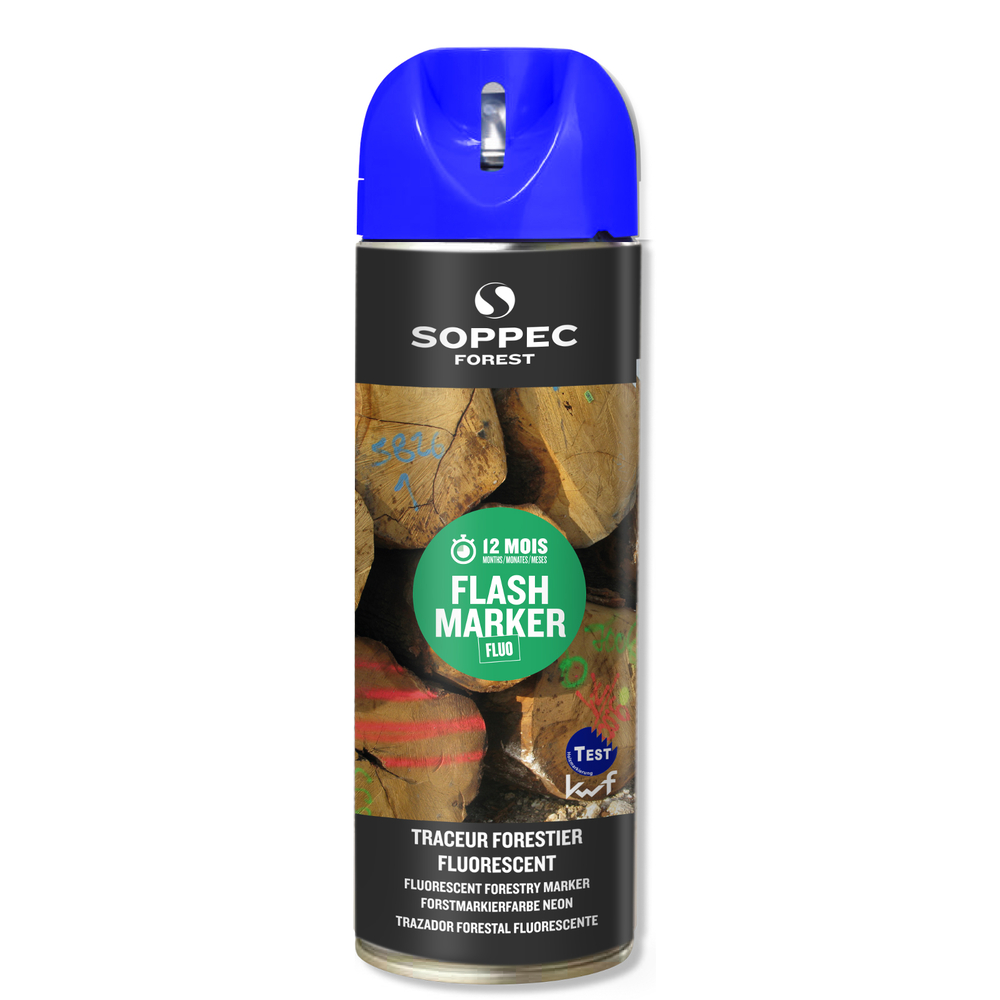 Bombe de peinture - Traceur forestier hautement fluorescent bleu fluo 12 mois flash marker SOPPEC - 131519o