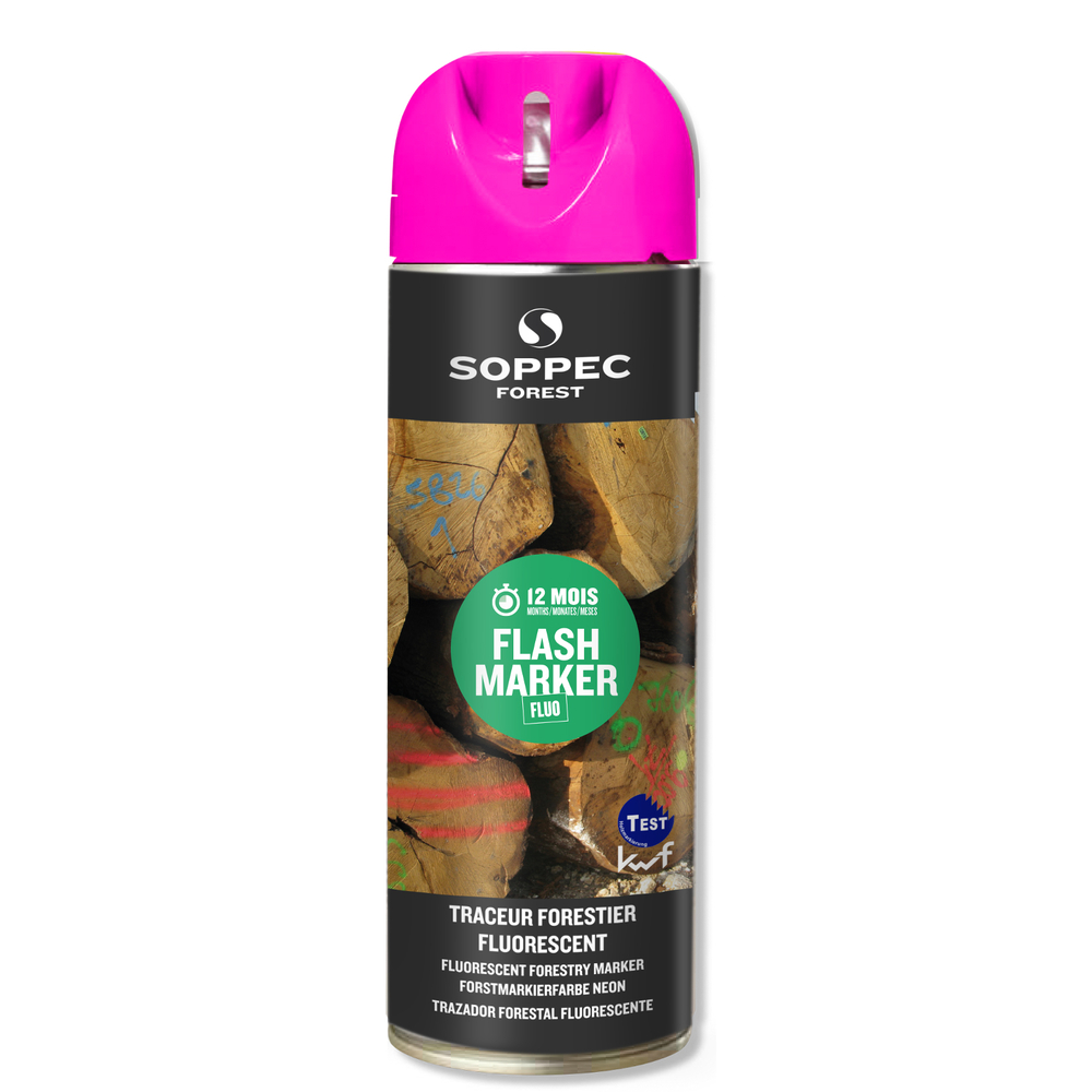 Bombe de peinture - Traceur forestier hautement fluorescent cerise fluo 12 mois flash marker SOPPEC - 131525o