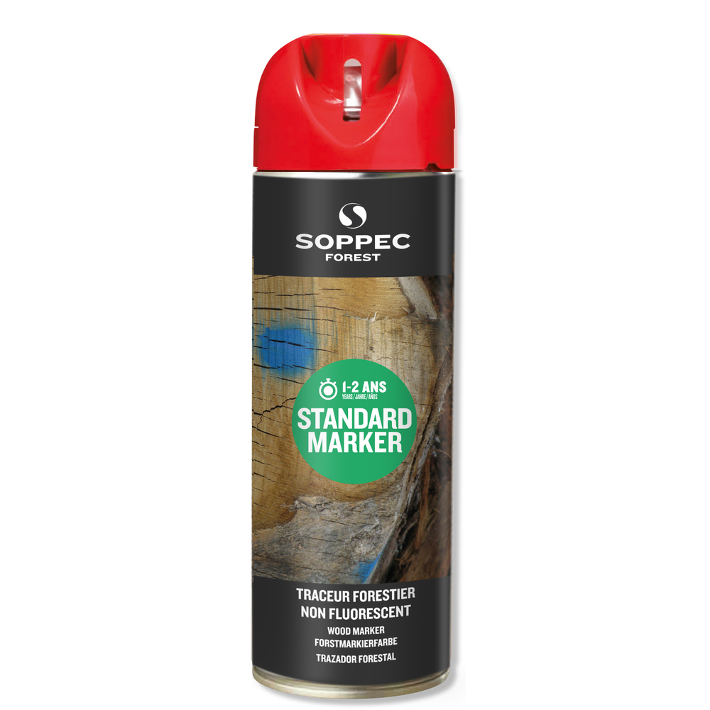 Bombe de peinture - Traceur forestier non fluorescent rouge 1-2 ans standard marker SOPPEC - 131904o
