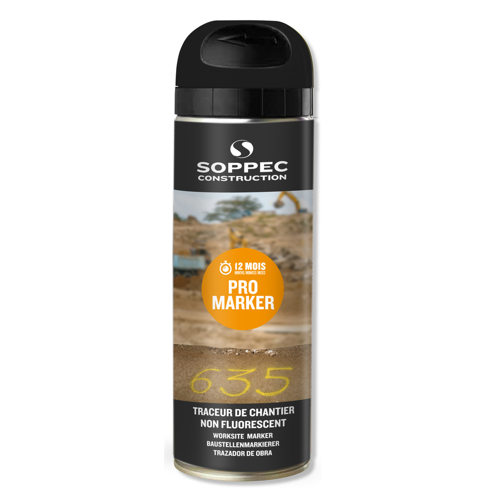 Bombe de peinture - Traceur de chantier SOPPEC non fluorescent promarker noir 9-12 mois - 141503
