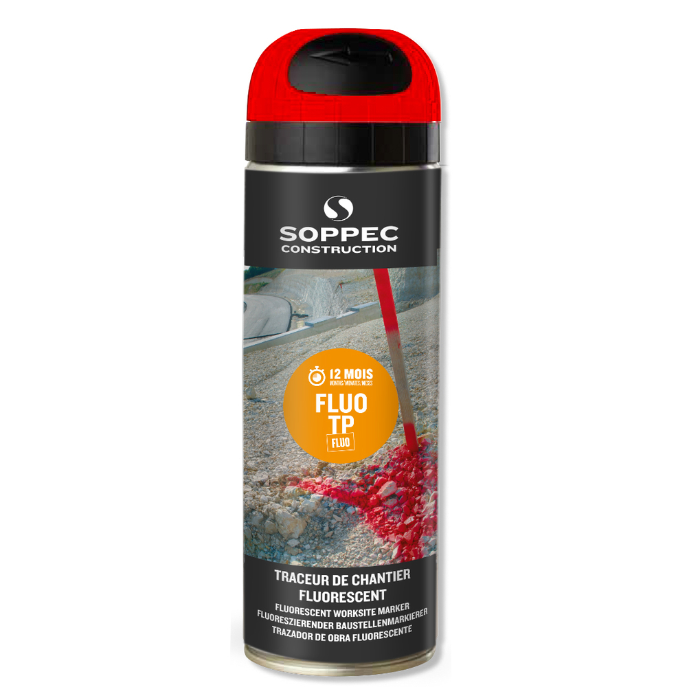 Bombe de peinture - Traceur SOPPEC de chantier fluo tp rouge 9-12 mois 500 ml - 141513o