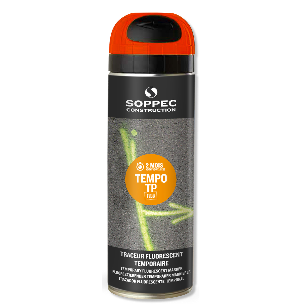 Bombe de peinture - Traceur de chantier SOPPEC orange fluo temporaire 2-8 semaines - 141616