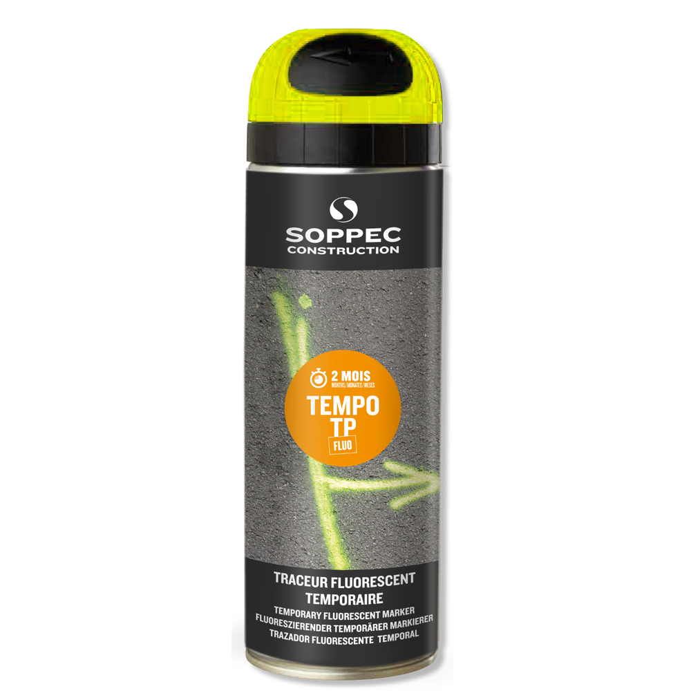 Bombe de peinture - Traceur de chantier SOPPEC jaune fluo temporaire 2-8 semaines - 141617