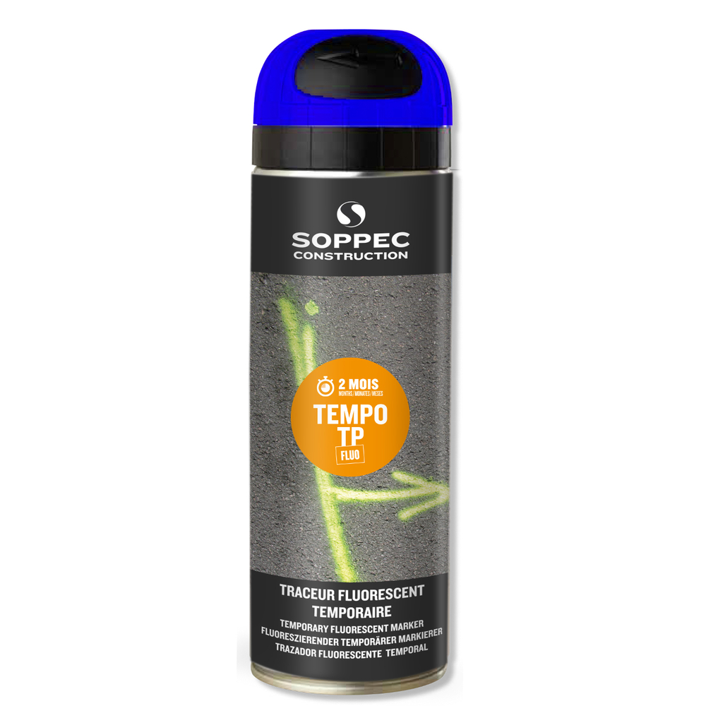 Bombe de peinture - Traceur de chantier SOPPEC bleu fluo temporaire 2-8 semaines - 141619