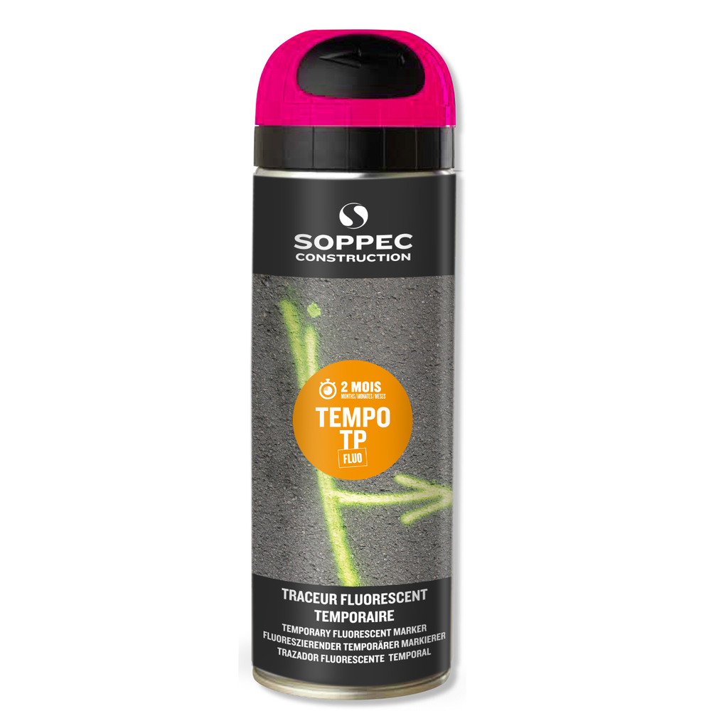Bombe de peinture - Traceur de chantier cerise fluo temporaire 2-8 semaines SOPPEC cerise fluo - 141625o