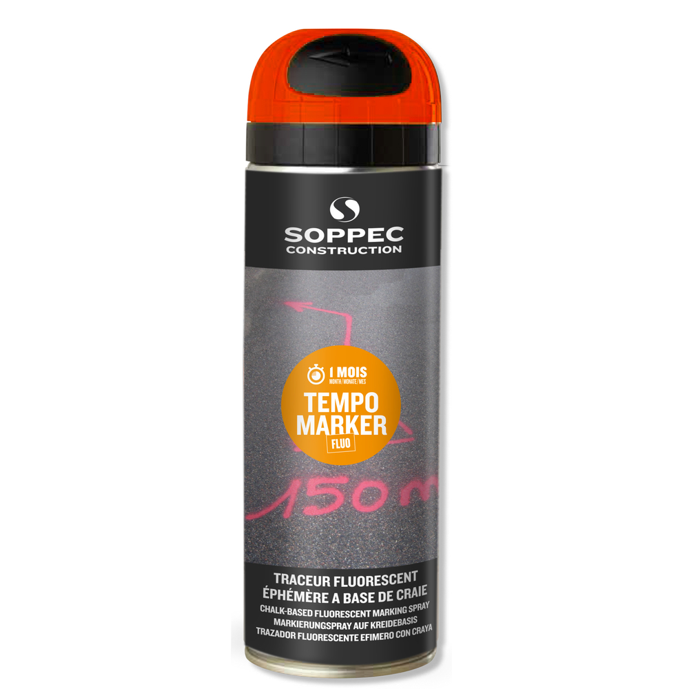 Bombe de peinture - Traceur evenementiel orange fluo ephemere 1 mois fluorescent SOPPEC tempo marker - 141716o