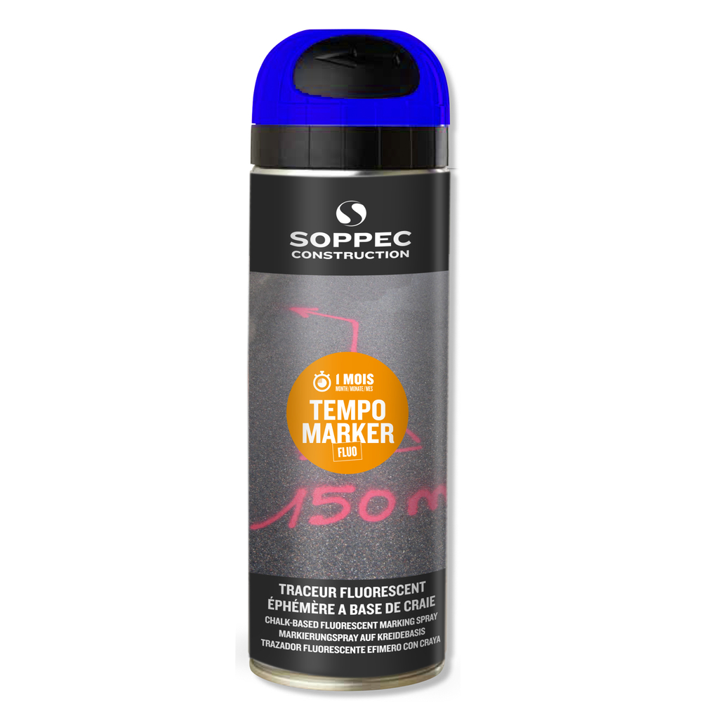 Bombe de peinture - Traceur evenementiel bleu fluo ephemere 1 mois fluorescent SOPPEC tempo marker - 141719o