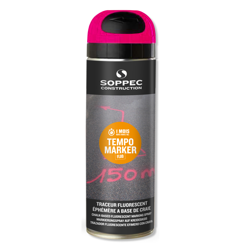 Bombe de peinture - Traceur evenementiel cerise fluo ephemere 1 mois fluorescent SOPPEC tempo marker - 141725o