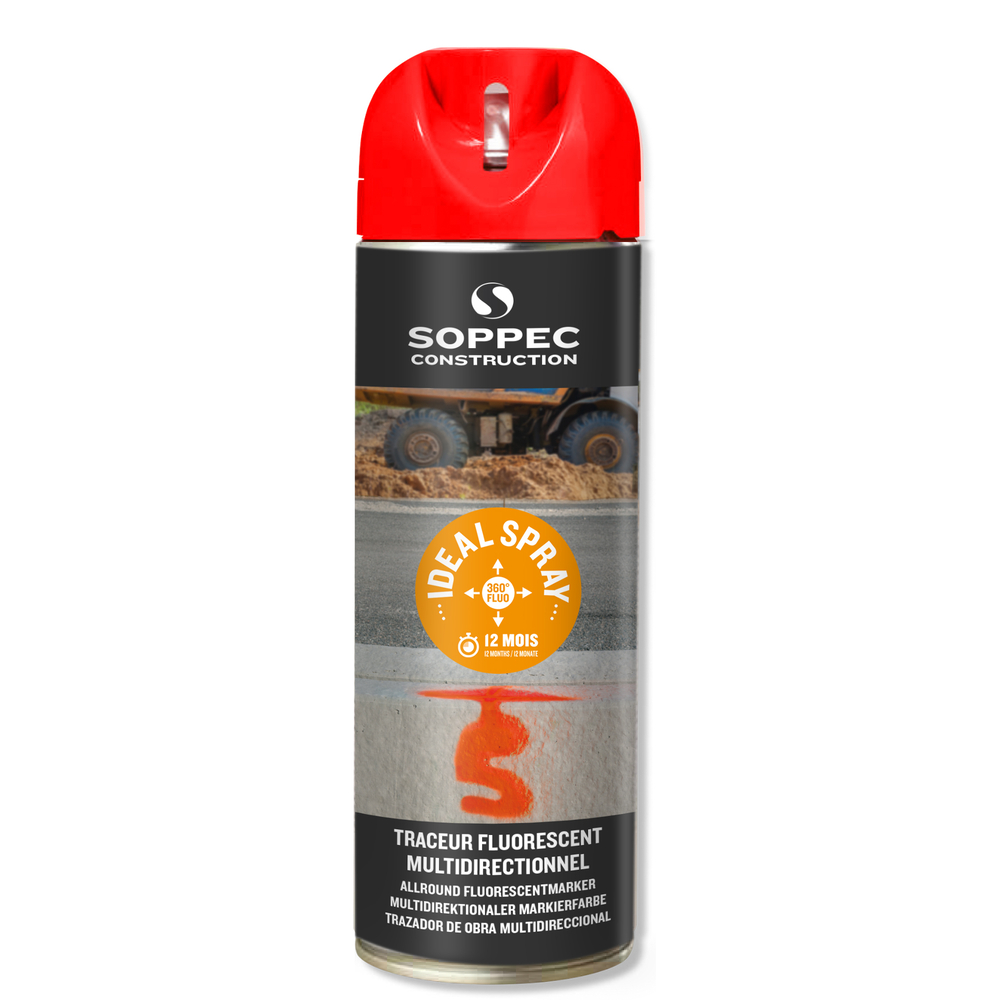 Bombe de peinture - Traceur de chantier rouge fluo multidirectionnel ideal spray SOPPEC 9-12 mois - 141813o