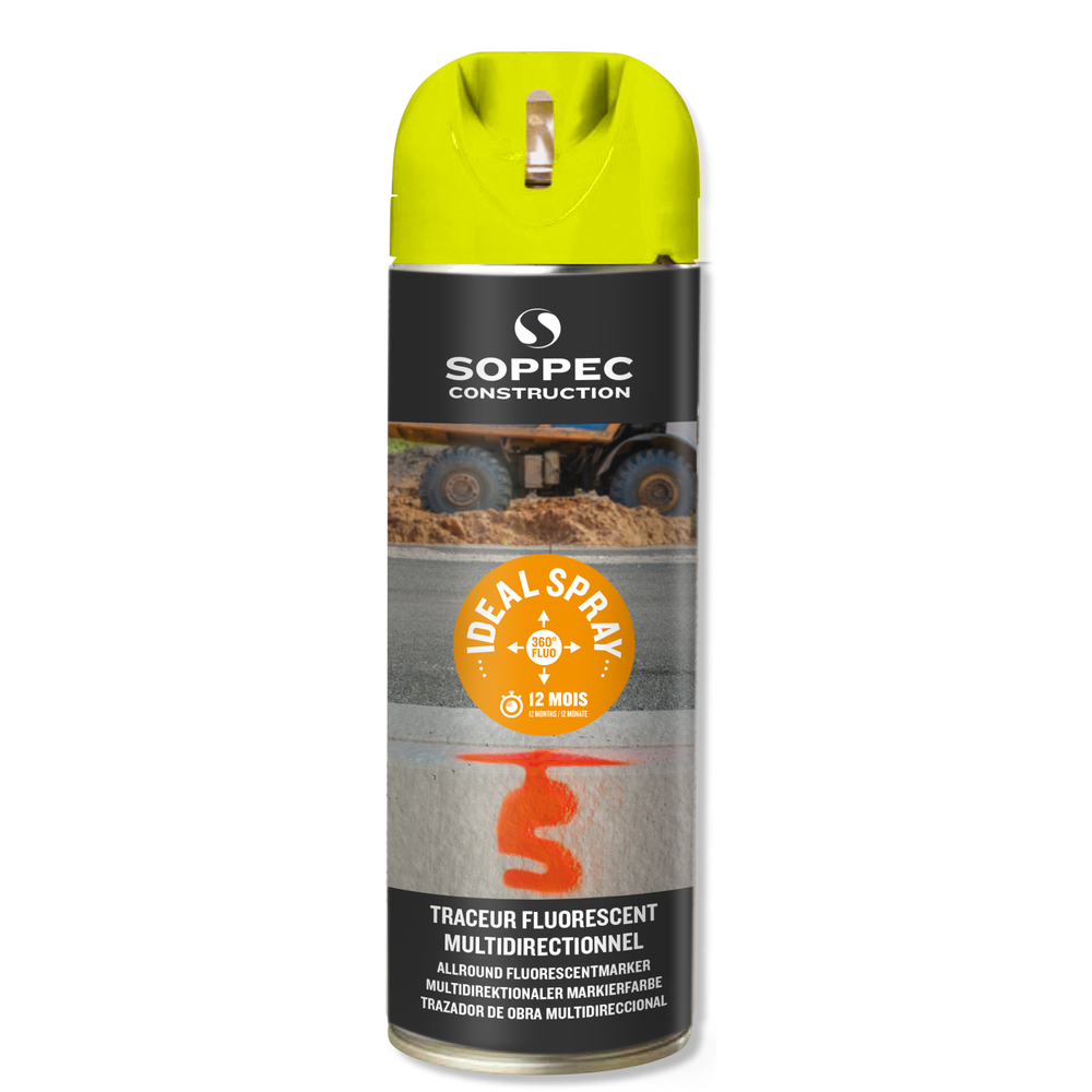 Bombe de peinture - Traceur de chantier jaune fluo multidirectionnel ideal spray SOPPEC 9-12 mois - 141817o