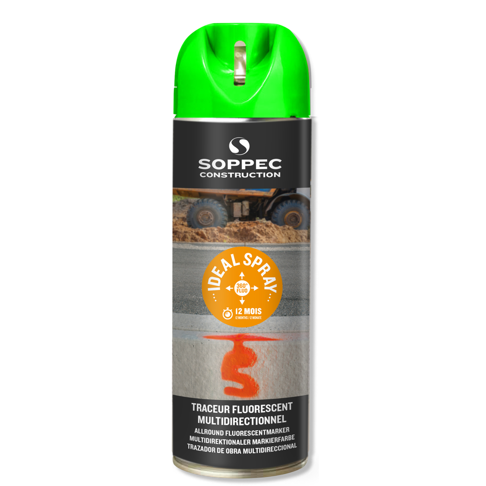 Bombe de peinture - Traceur de chantier vert fluo multidirectionnel ideal spray SOPPEC 9-12 mois - 141818o