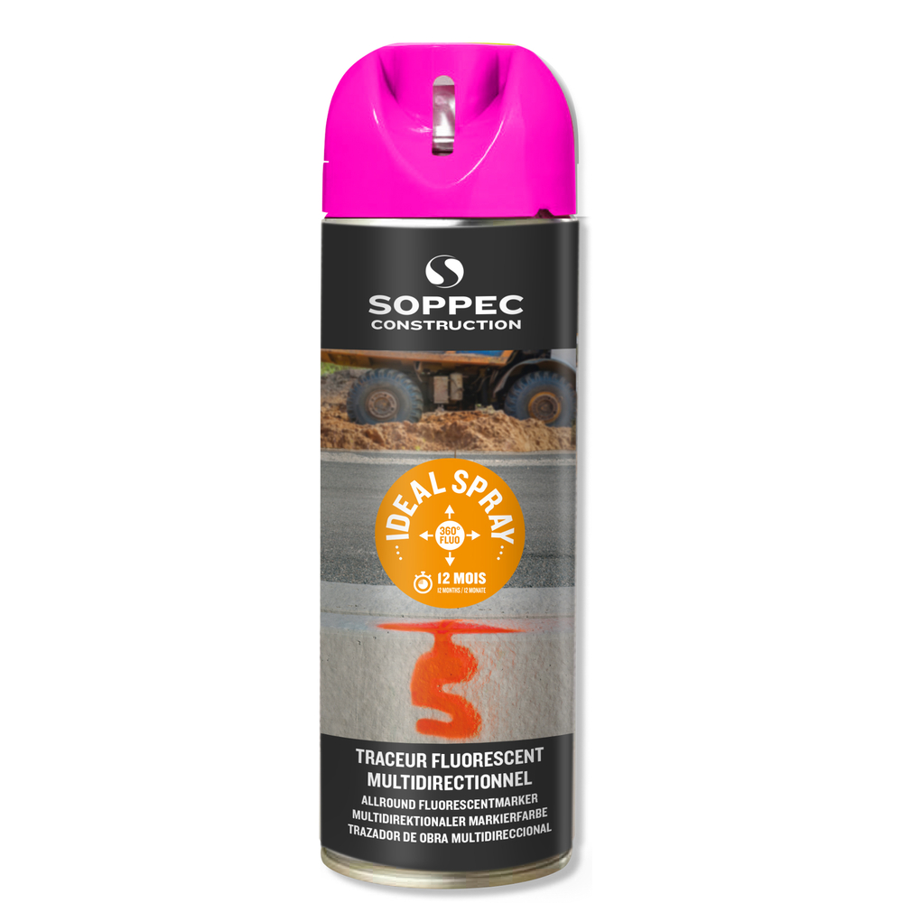 Bombe de peinture - Traceur de chantier cerise fluo multidirectionnel ideal spray SOPPEC -12 mois - 141825o